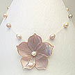 DKC ~ Pink MOP Flower Necklace w/ Multi Colored Pearls